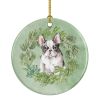 French Bulldog Black and White Christmas Wreath Ceramic Ornament Christmas Tree Hanging Decorations for Home Christmas Holiday, Party, Gift, 3 in
