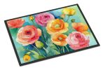 Ranunculus in Watercolor Doormat Front Door Mat Indoor Outdoor Rugs for Entryway, Non Slip Washable Low Pile, 24H X 36W