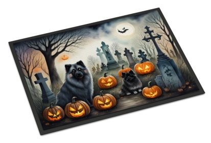 Keeshond Spooky Halloween Doormat Front Door Mat Indoor Outdoor Rugs for Entryway, Non Slip Washable Low Pile, 24H X 36W