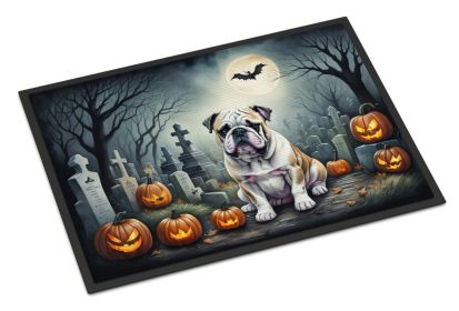English Bulldog Spooky Halloween Doormat Front Door Mat Indoor Outdoor Rugs for Entryway, Non Slip Washable Low Pile, 24H X 36W
