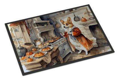 Corgi Fall Kitchen Pumpkins Doormat Front Door Mat Indoor Outdoor Rugs for Entryway, Non Slip Washable Low Pile, 24H X 36W