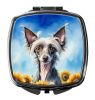 Chinese Crested in Sunflowers Compact Mirror Decorative Travel Makeup Mirror for Women Girls Gifts Pocket Makeup Mirror Folding Handheld