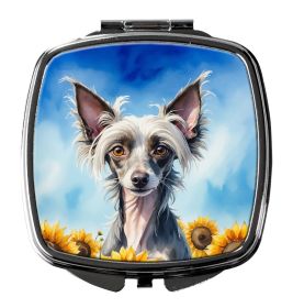 Chinese Crested in Sunflowers Compact Mirror Decorative Travel Makeup Mirror for Women Girls Gifts Pocket Makeup Mirror Folding Handheld
