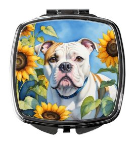 American Bulldog in Sunflowers Compact Mirror Decorative Travel Makeup Mirror for Women Girls Gifts Pocket Makeup Mirror Folding Handheld