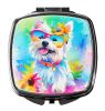 Westie Hippie Dawg Compact Mirror Decorative Travel Makeup Mirror for Women Girls Gifts Pocket Makeup Mirror Folding Handheld
