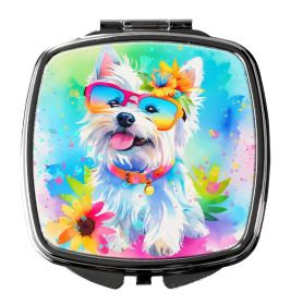 Westie Hippie Dawg Compact Mirror Decorative Travel Makeup Mirror for Women Girls Gifts Pocket Makeup Mirror Folding Handheld