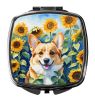 Corgi in Sunflowers Compact Mirror Decorative Travel Makeup Mirror for Women Girls Gifts Pocket Makeup Mirror Folding Handheld