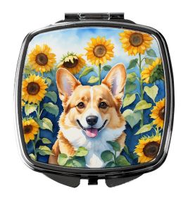 Corgi in Sunflowers Compact Mirror Decorative Travel Makeup Mirror for Women Girls Gifts Pocket Makeup Mirror Folding Handheld