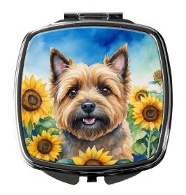 Cairn Terrier in Sunflowers Compact Mirror Decorative Travel Makeup Mirror for Women Girls Gifts Pocket Makeup Mirror Folding Handheld