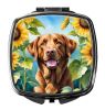 Chesapeake Bay Retriever in Sunflowers Compact Mirror Decorative Travel Makeup Mirror for Women Girls Gifts Pocket Makeup Mirror Folding Handheld