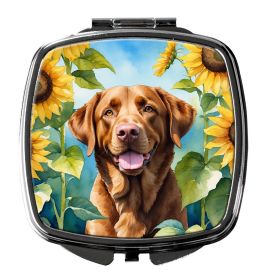 Chesapeake Bay Retriever in Sunflowers Compact Mirror Decorative Travel Makeup Mirror for Women Girls Gifts Pocket Makeup Mirror Folding Handheld