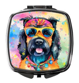 Scottish Terrier Hippie Dawg Compact Mirror Decorative Travel Makeup Mirror for Women Girls Gifts Pocket Makeup Mirror Folding Handheld