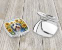 Bearded Collie in Sunflowers Compact Mirror Decorative Travel Makeup Mirror for Women Girls Gifts Pocket Makeup Mirror Folding Handheld