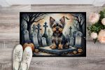 Yorkshire Terrier Spooky Halloween Doormat Front Door Mat Indoor Outdoor Rugs for Entryway, Non Slip Washable Low Pile, 24H X 36W