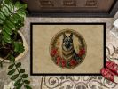 Norwegian Elkhound Christmas Flowers Doormat Front Door Mat Indoor Outdoor Rugs for Entryway, Non Slip Washable Low Pile, 24H X 36W