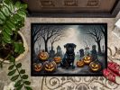 Black Pug Spooky Halloween Doormat Front Door Mat Indoor Outdoor Rugs for Entryway, Non Slip Washable Low Pile, 24H X 36W