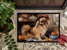 Tibetan Spaniel Fall Kitchen Pumpkins Doormat Front Door Mat Indoor Outdoor Rugs for Entryway, Non Slip Washable Low Pile, 24H X 36W