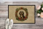 Tibetan Terrier Christmas Flowers Doormat Front Door Mat Indoor Outdoor Rugs for Entryway, Non Slip Washable Low Pile, 24H X 36W