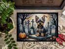 Yorkshire Terrier Spooky Halloween Doormat Front Door Mat Indoor Outdoor Rugs for Entryway, Non Slip Washable Low Pile, 24H X 36W
