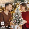22in Mini Christmas Tree with Lights, Rose Gold Artificial Small Tabletop Christmas Tree with Flocked Snow