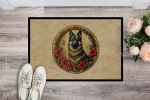Norwegian Elkhound Christmas Flowers Doormat Front Door Mat Indoor Outdoor Rugs for Entryway, Non Slip Washable Low Pile, 24H X 36W