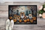 Pomeranian Spooky Halloween Doormat Front Door Mat Indoor Outdoor Rugs for Entryway, Non Slip Washable Low Pile, 24H X 36W