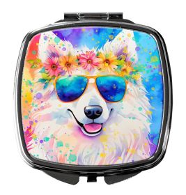 Samoyed Hippie Dawg Compact Mirror Decorative Travel Makeup Mirror for Women Girls Gifts Pocket Makeup Mirror Folding Handheld (Default: Default)