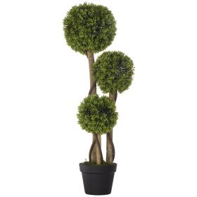 Artificial Plant for Home Decor Indoor & Outdoor Fake Plants Artificial Tree in Pot, 3 Ball Boxwood Topiary Tree for Home Office, Living Room Decor (Color: as pic)